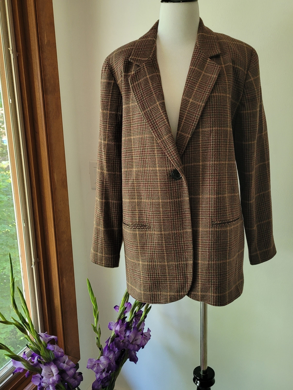 Vintage Sag Harbor Wool Plaid Brown Wool Blend Blazer - Picture 2 of 11